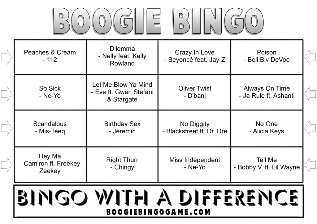 R&B Music Bingo Sample Ticket