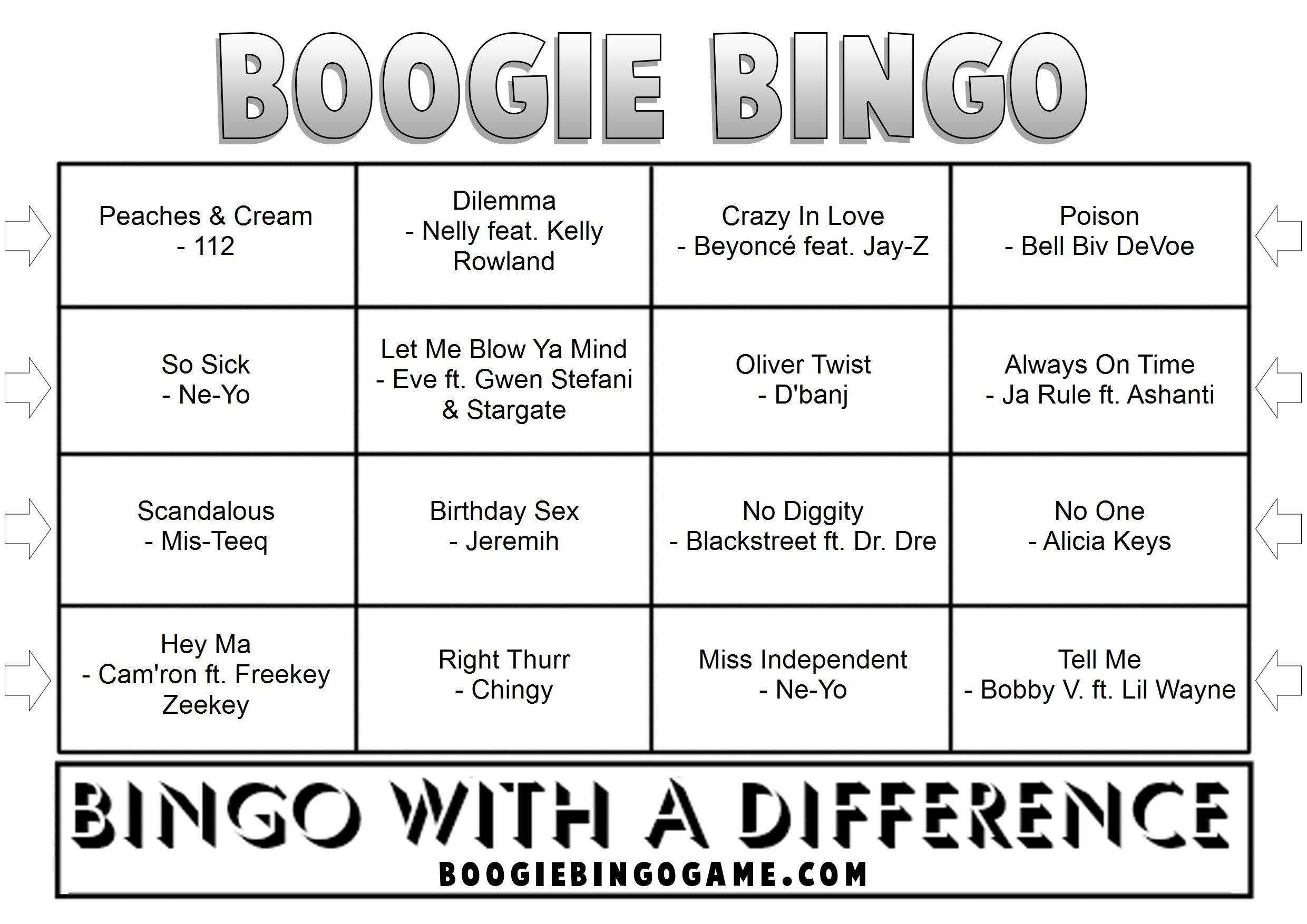 R&B Music Bingo Sample Ticket