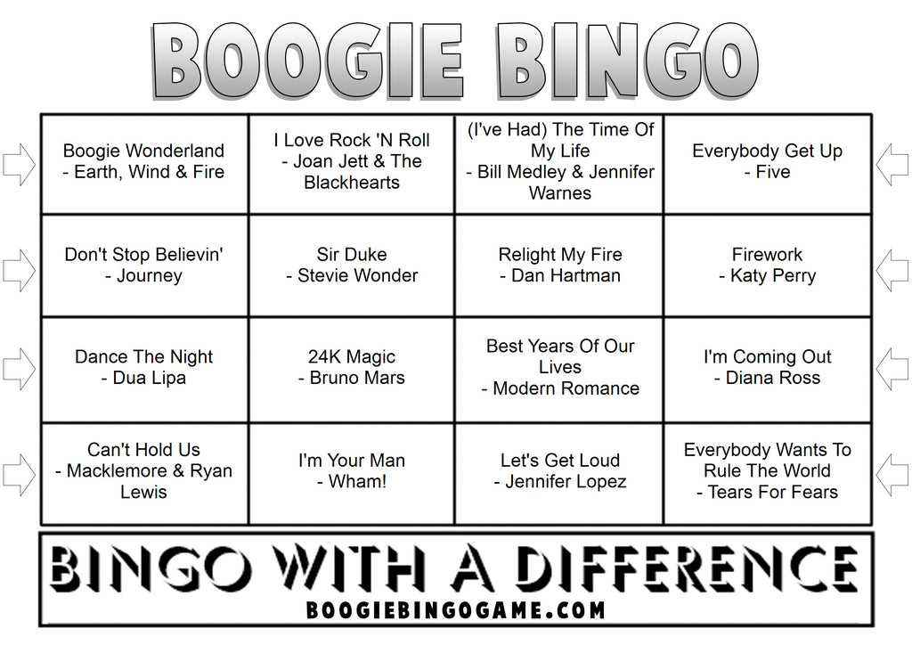 End Of Year Party Anthems Music Bingo Sample Ticket
