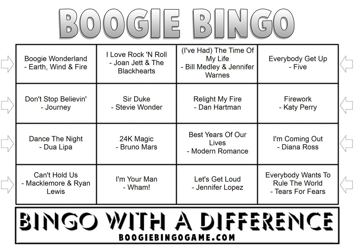 End Of Year Party Anthems Music Bingo Sample Ticket