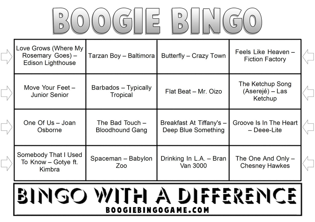 One Hit Wonders Vol 2 Sample Music Bingo Ticket
