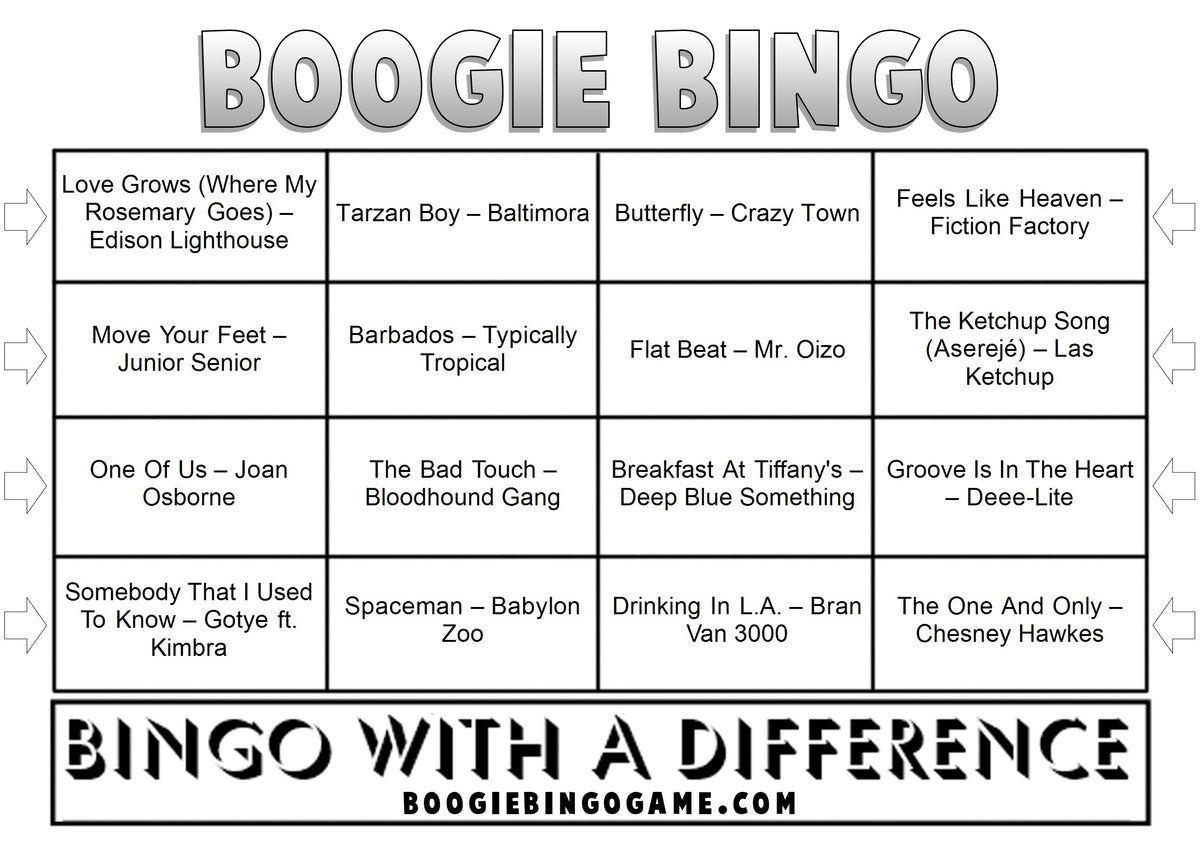 One Hit Wonders Vol 2 Sample Music Bingo Ticket