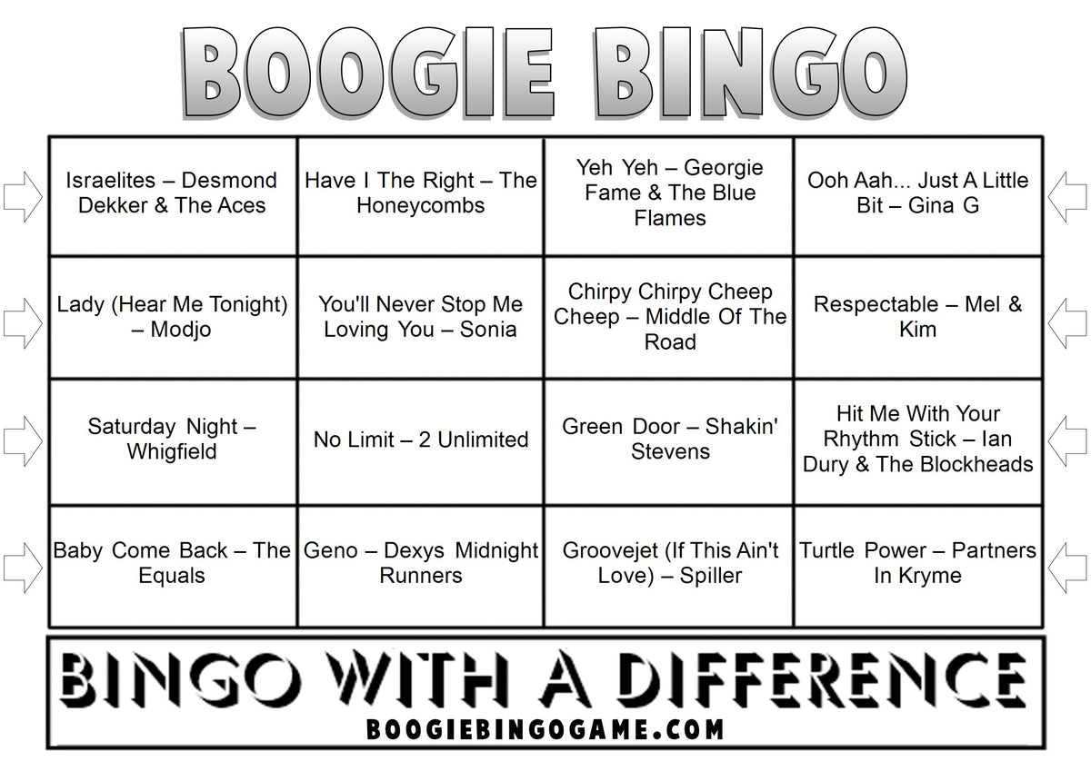 Forgotten Number Ones Sample Music Bingo Ticket