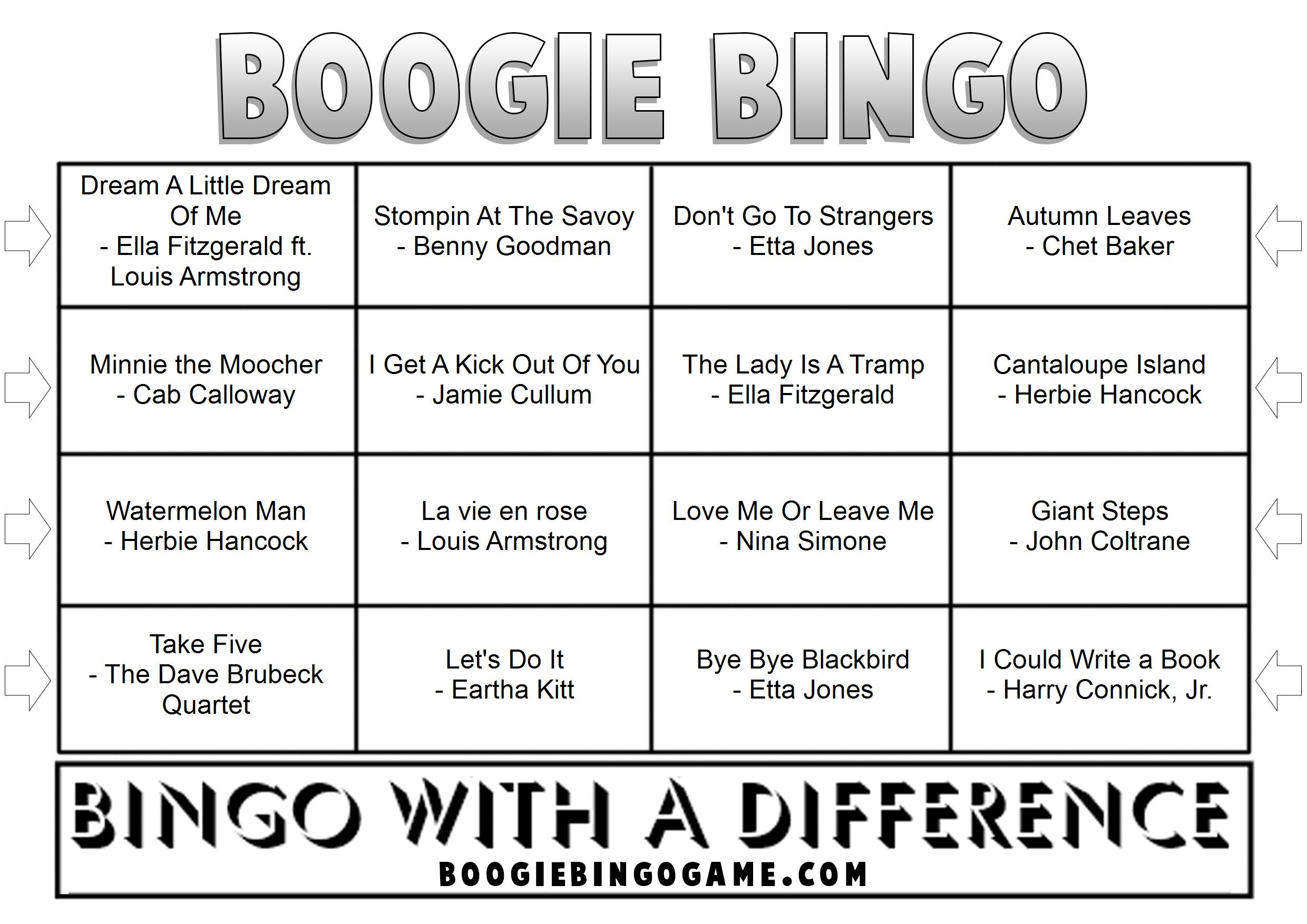 Game 131 | Jazz Classics | Boogie Bingo | Printable Music Bingo Tickets