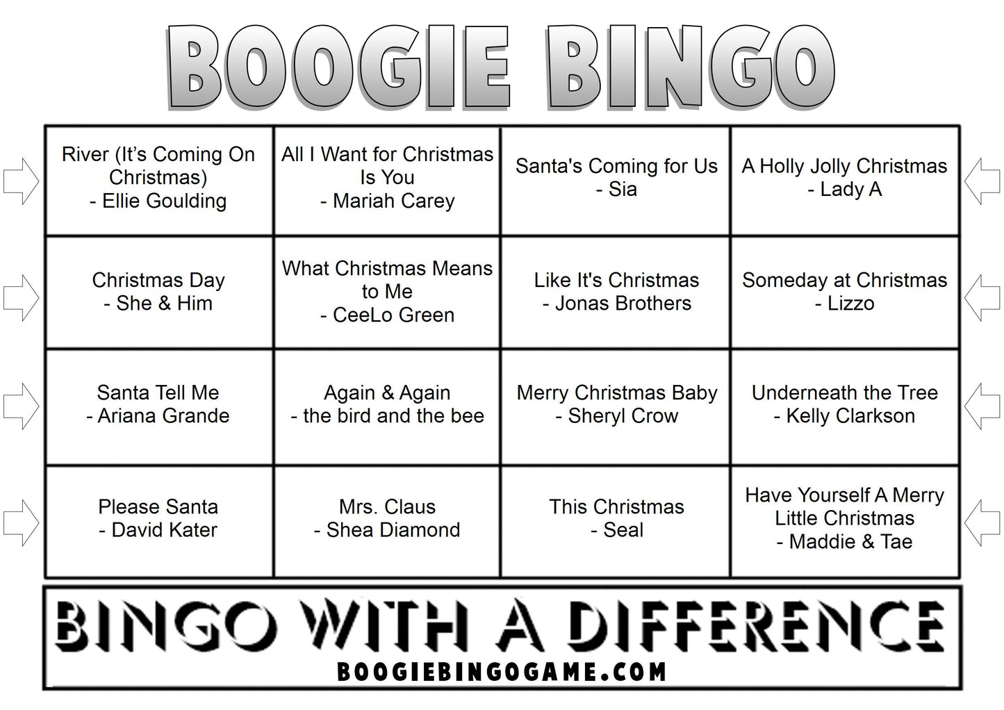 Game 115 | Modern Christmas Hits | Boogie Bingo | Printable Music Bingo Tickets