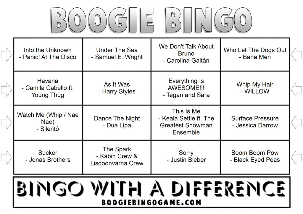 Kids Party Hits Sample Music Bingo Card