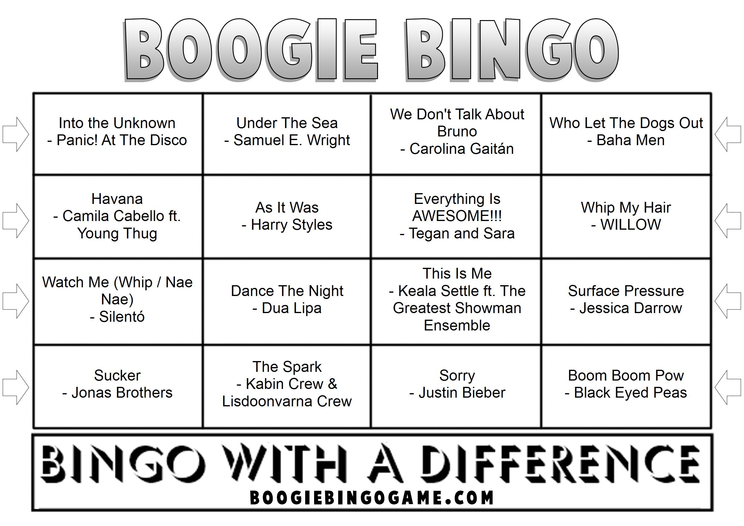 Kids Party Hits Sample Music Bingo Card
