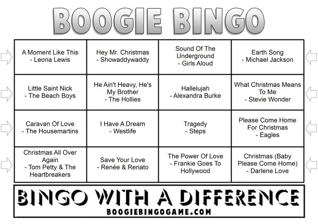 Christmas Warm Up Sample Music Bingo Ticket