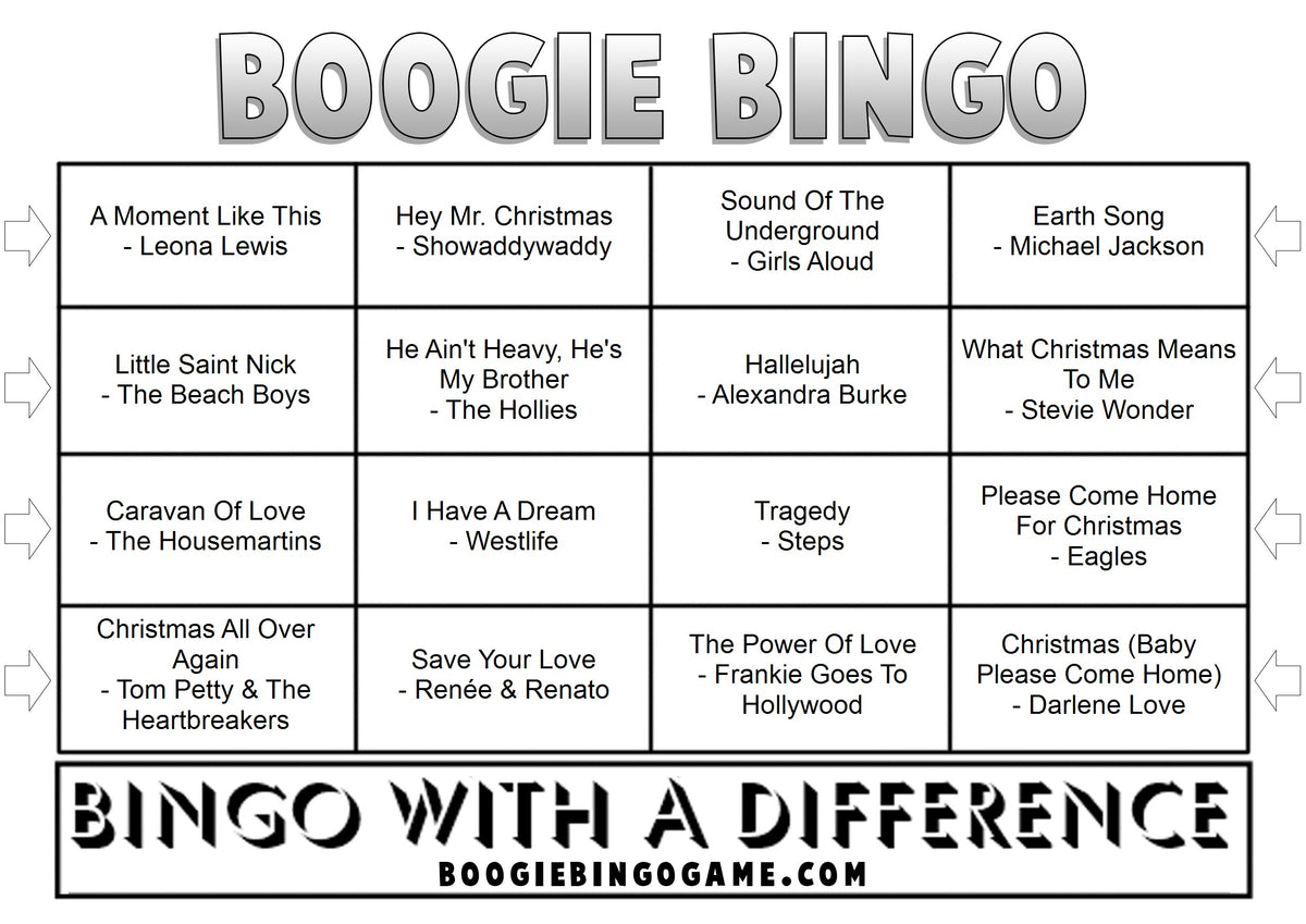 Christmas Warm Up Sample Music Bingo Ticket