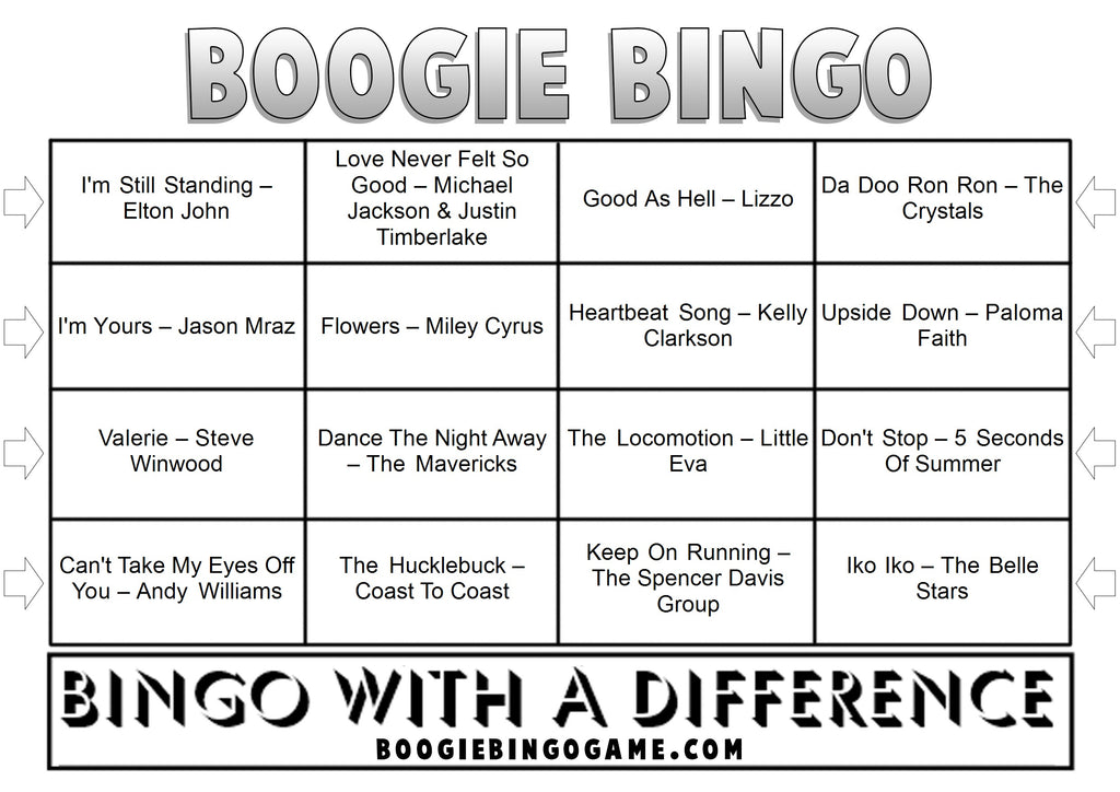 Family Party Favourites Sample Music Bingo Ticket