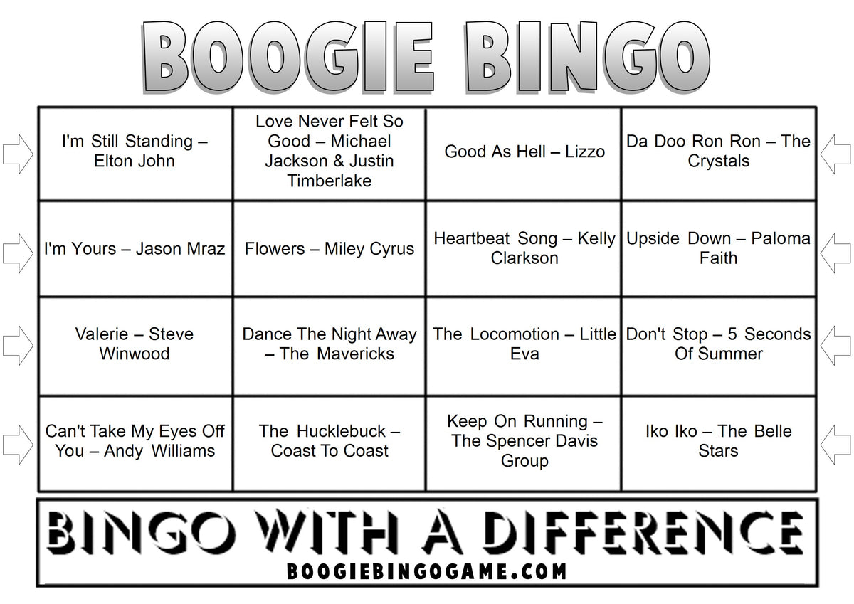 Family Party Favourites Sample Music Bingo Ticket