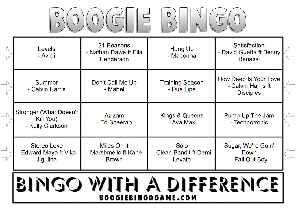 Game 124 | Workout Energy | Printable Music Bingo Tickets