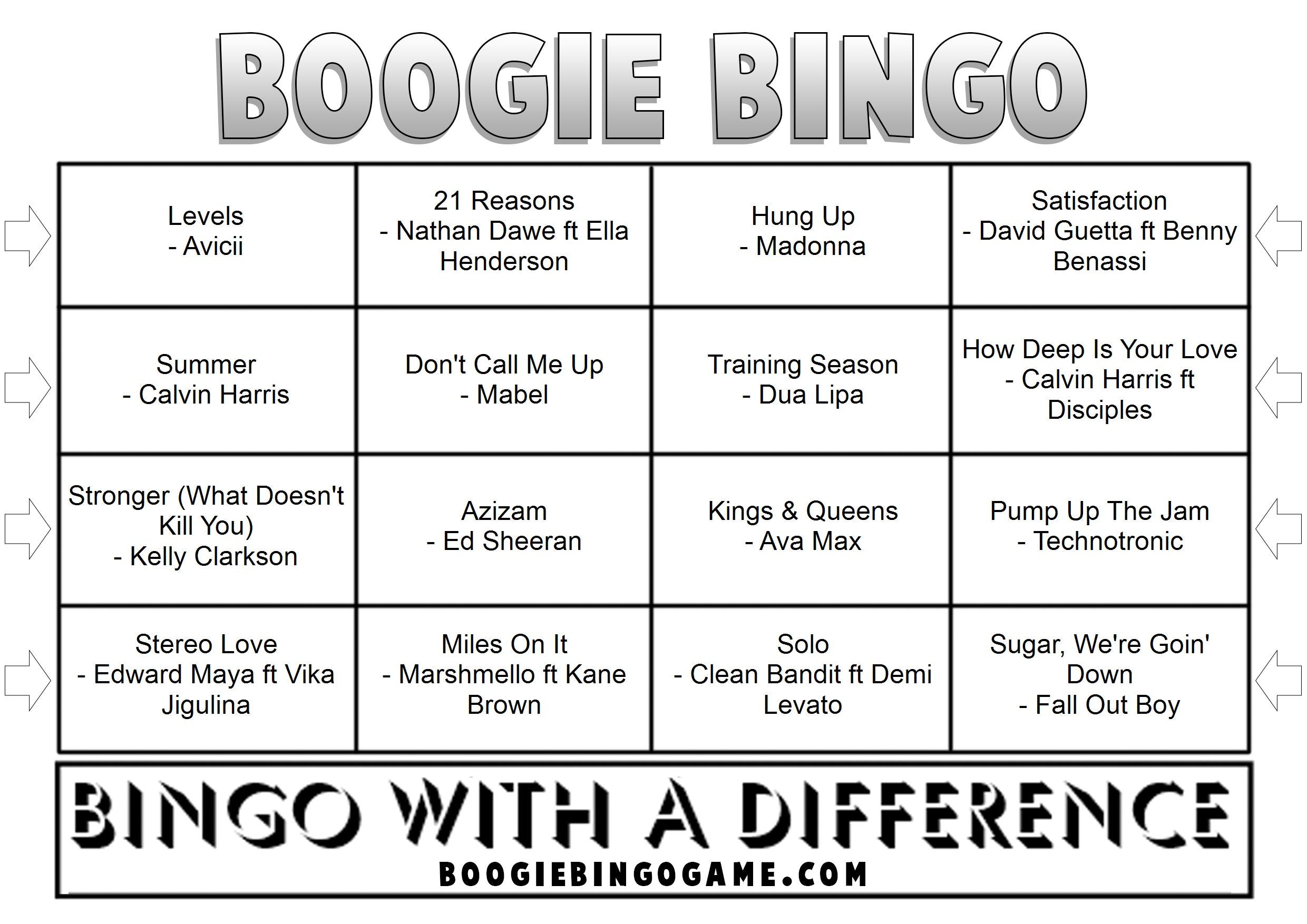 Game 124 | Workout Energy | Printable Music Bingo Tickets