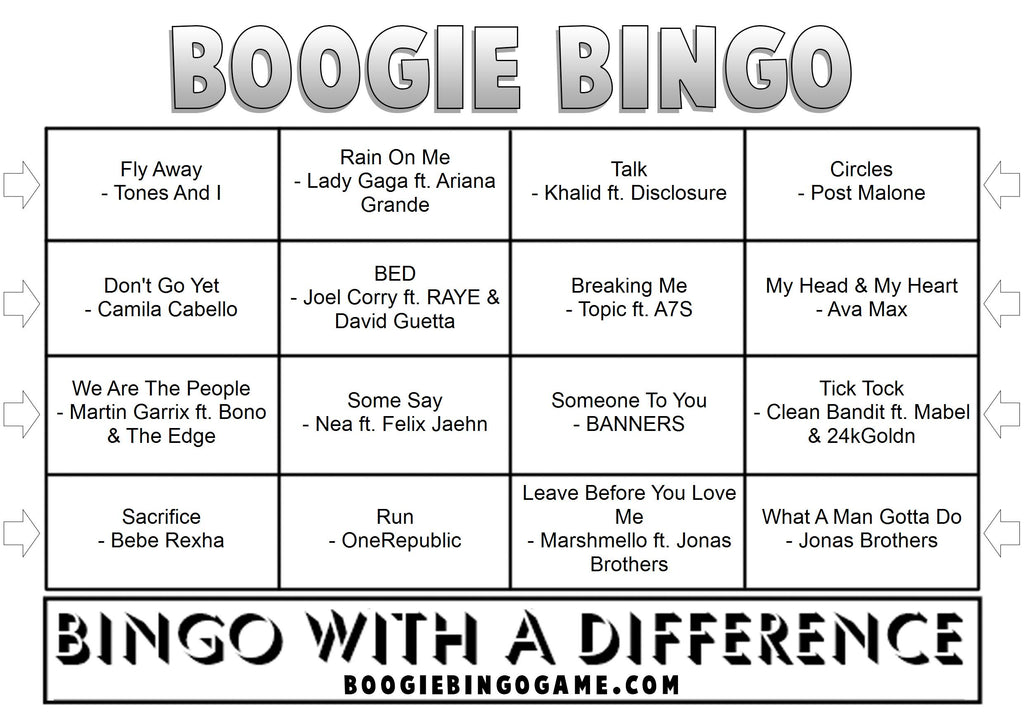 Game 119 | Movers And Groovers | Boogie Bingo | Printable Music Bingo Tickets