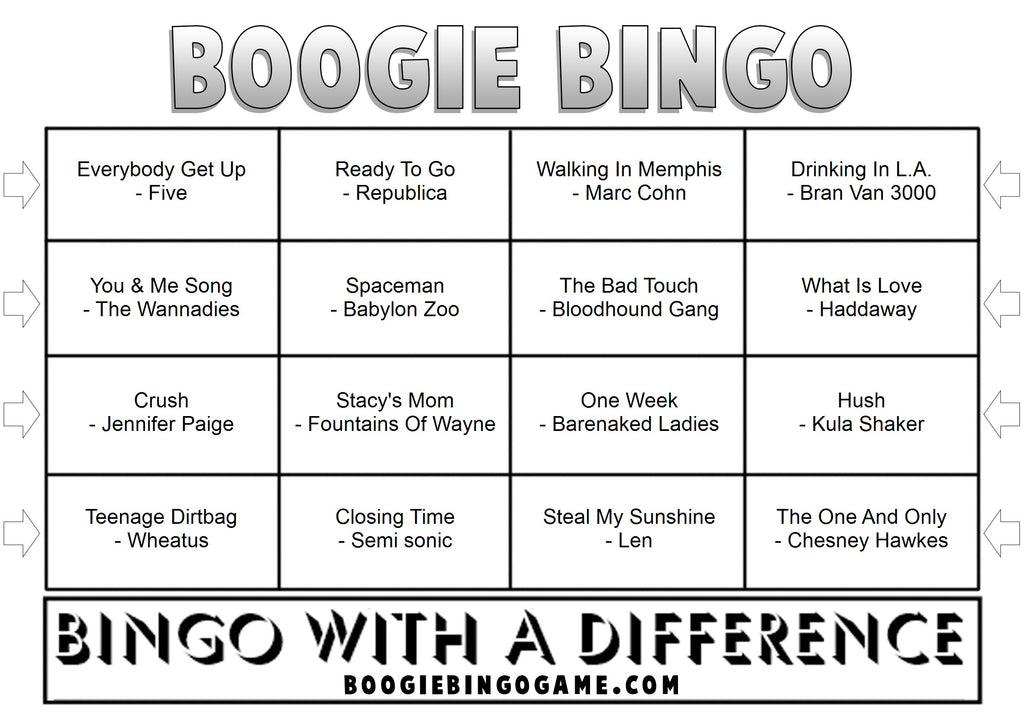 90s & 00s Forgotten Anthems Sample Music Bingo Ticket