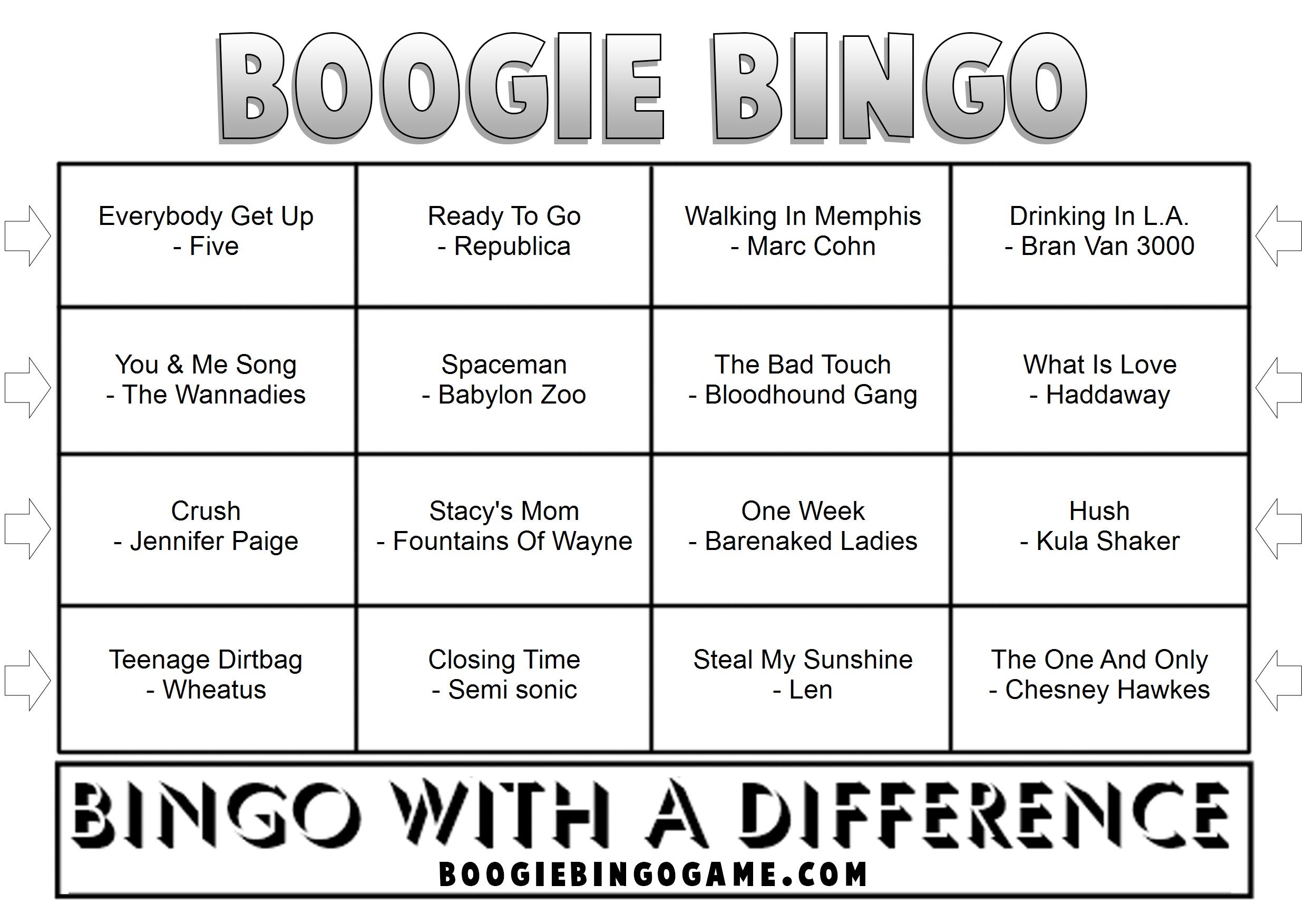 90s & 00s Forgotten Anthems Sample Music Bingo Ticket