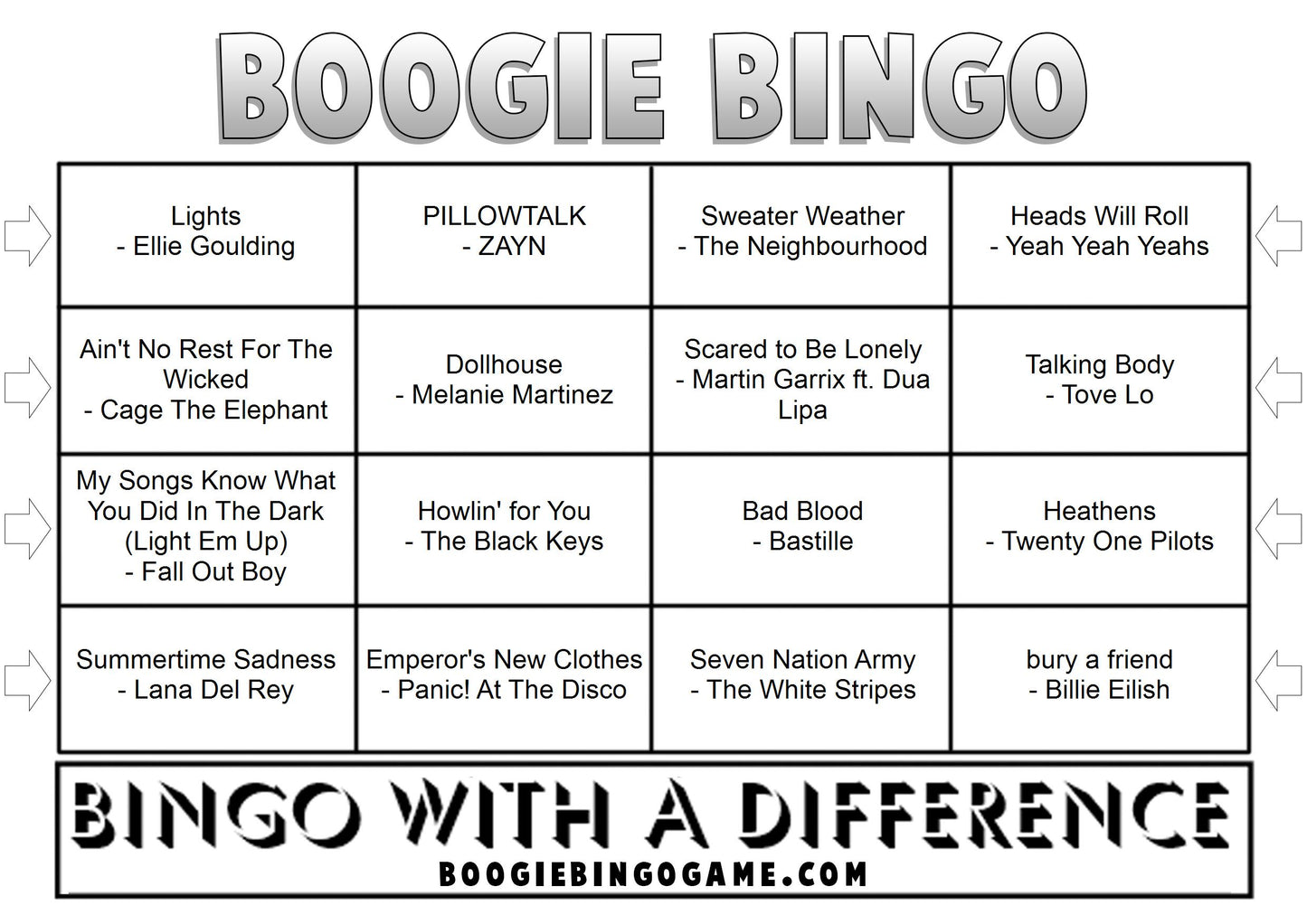 Game 116 | Alternative Halloween | Boogie Bingo | Printable Music Bingo Tickets