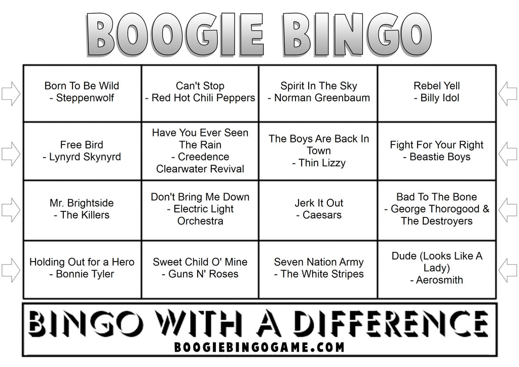 Game 129 | Rock Legends | Boogie Bingo | Printable Music Bingo Tickets