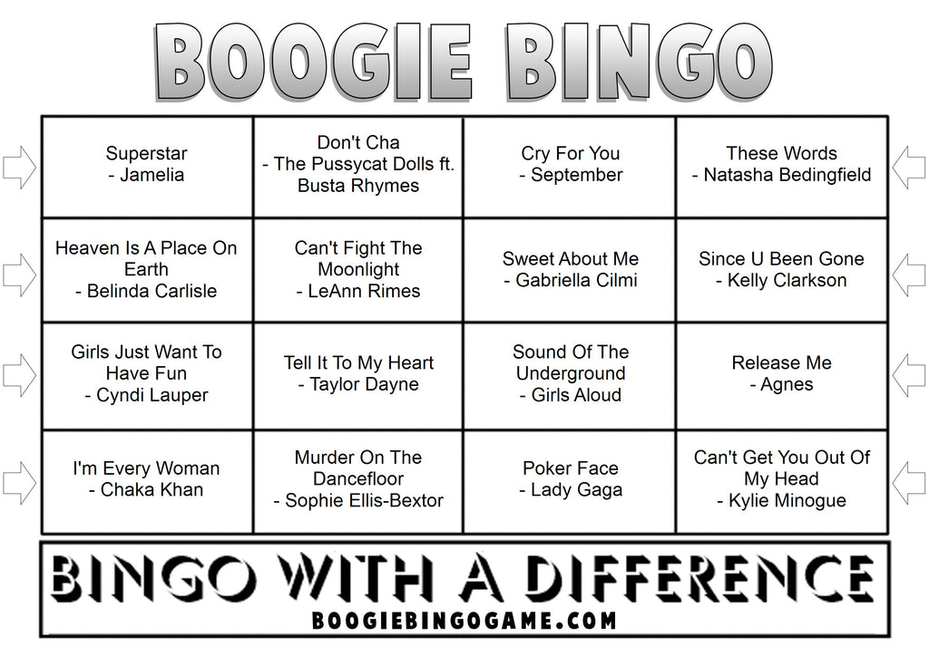 Girls Night Out Sample Music Bingo Ticket