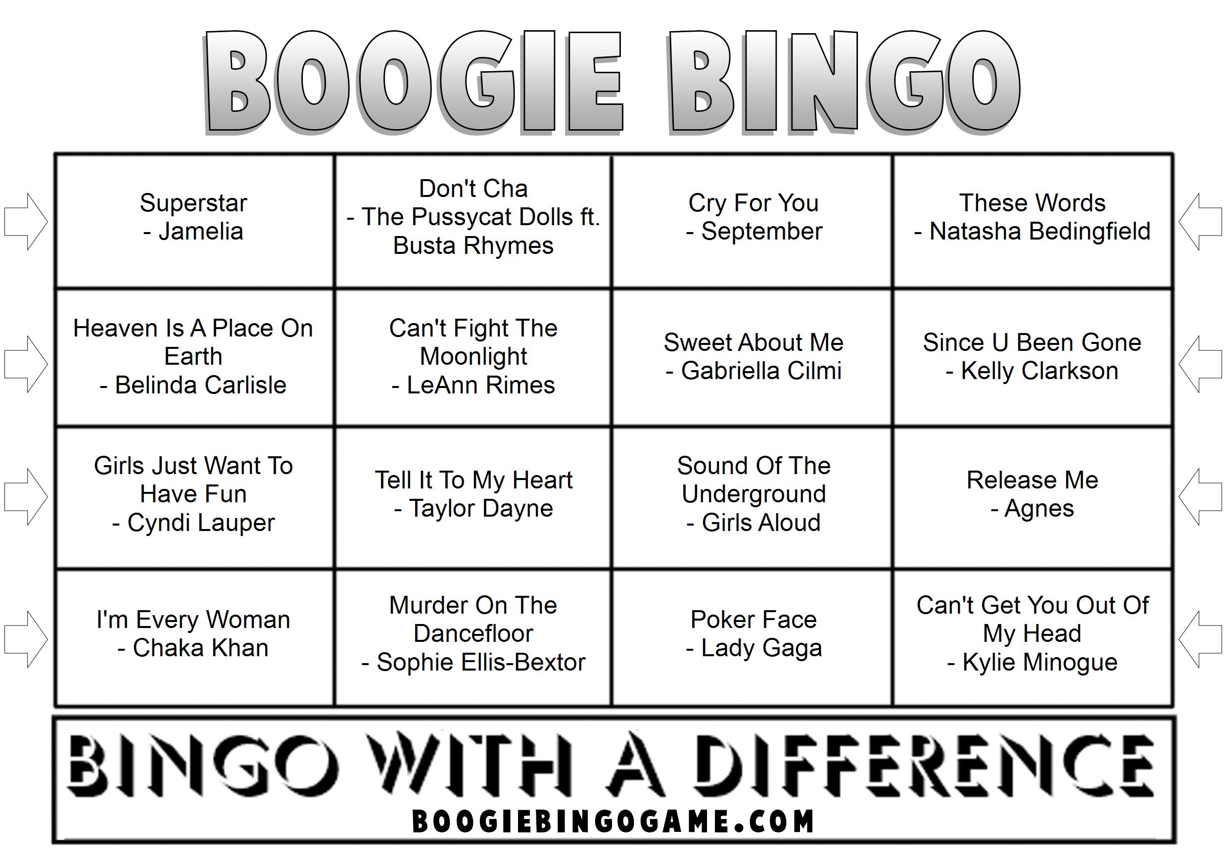 Girls Night Out Sample Music Bingo Ticket