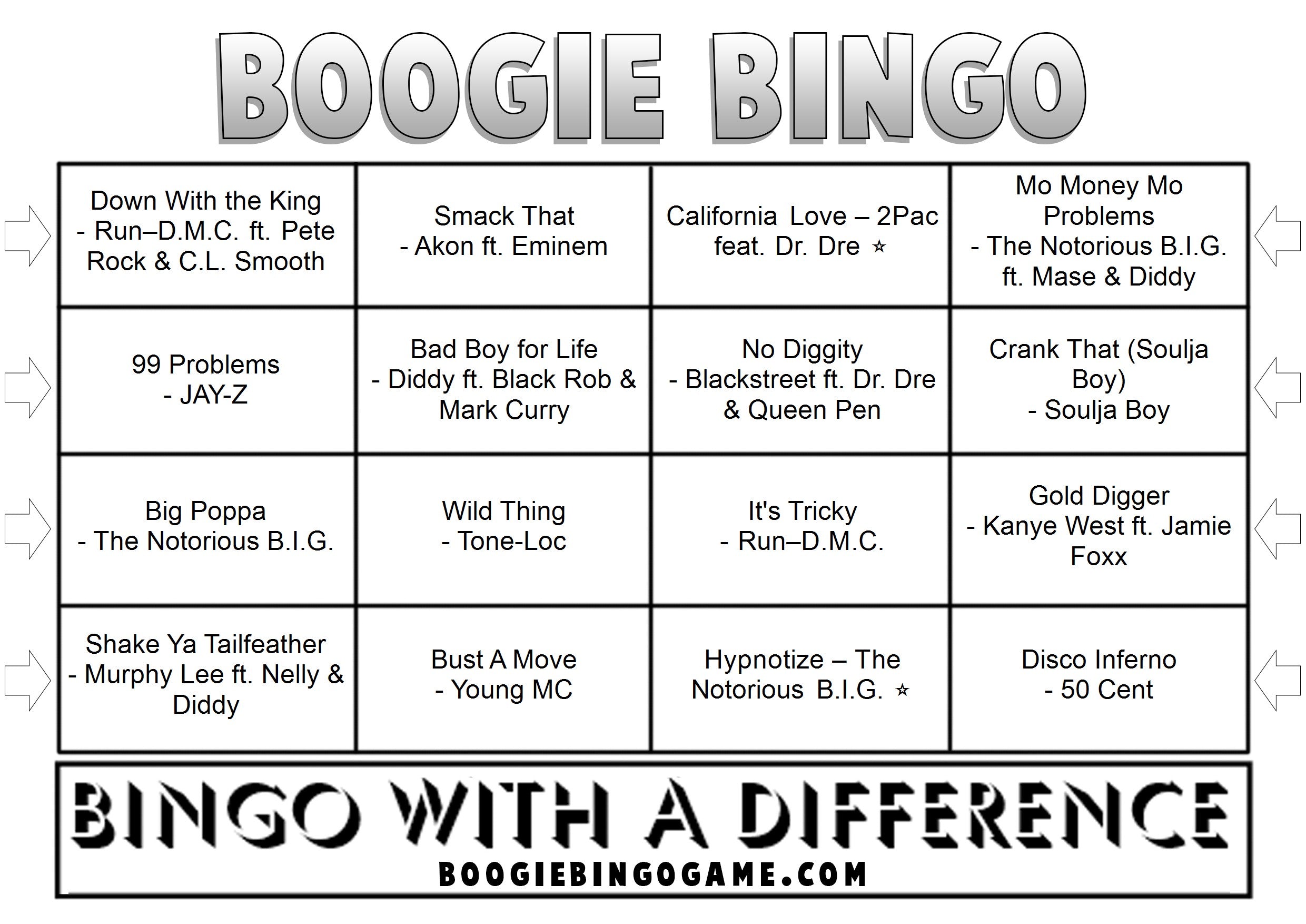 Hip Hop Classics Sample Music Bingo Ticket