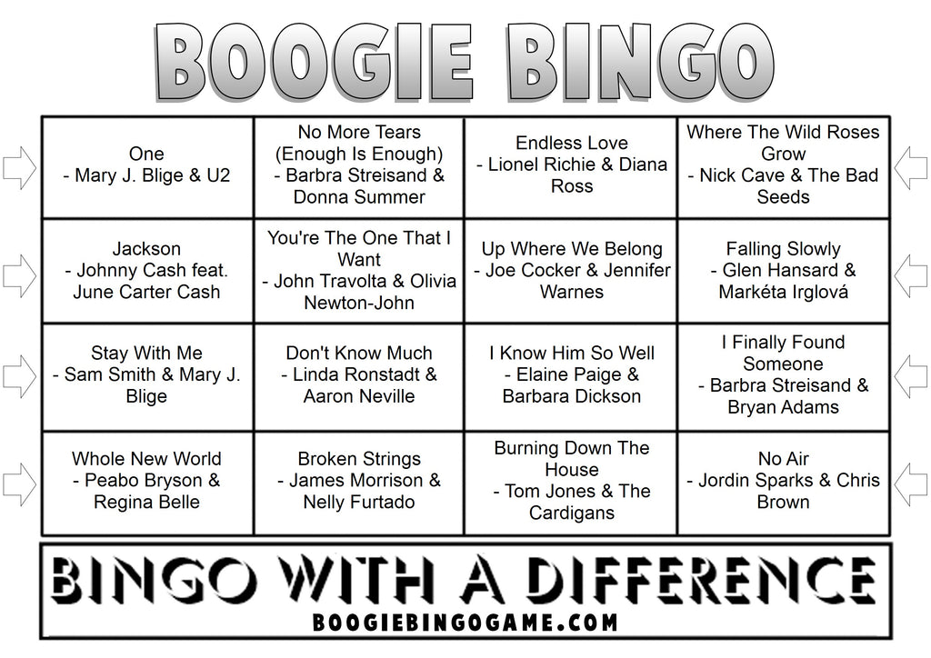 Game 66 | Duets | Boogie Bingo | Sample Printable Music Bingo Tickets