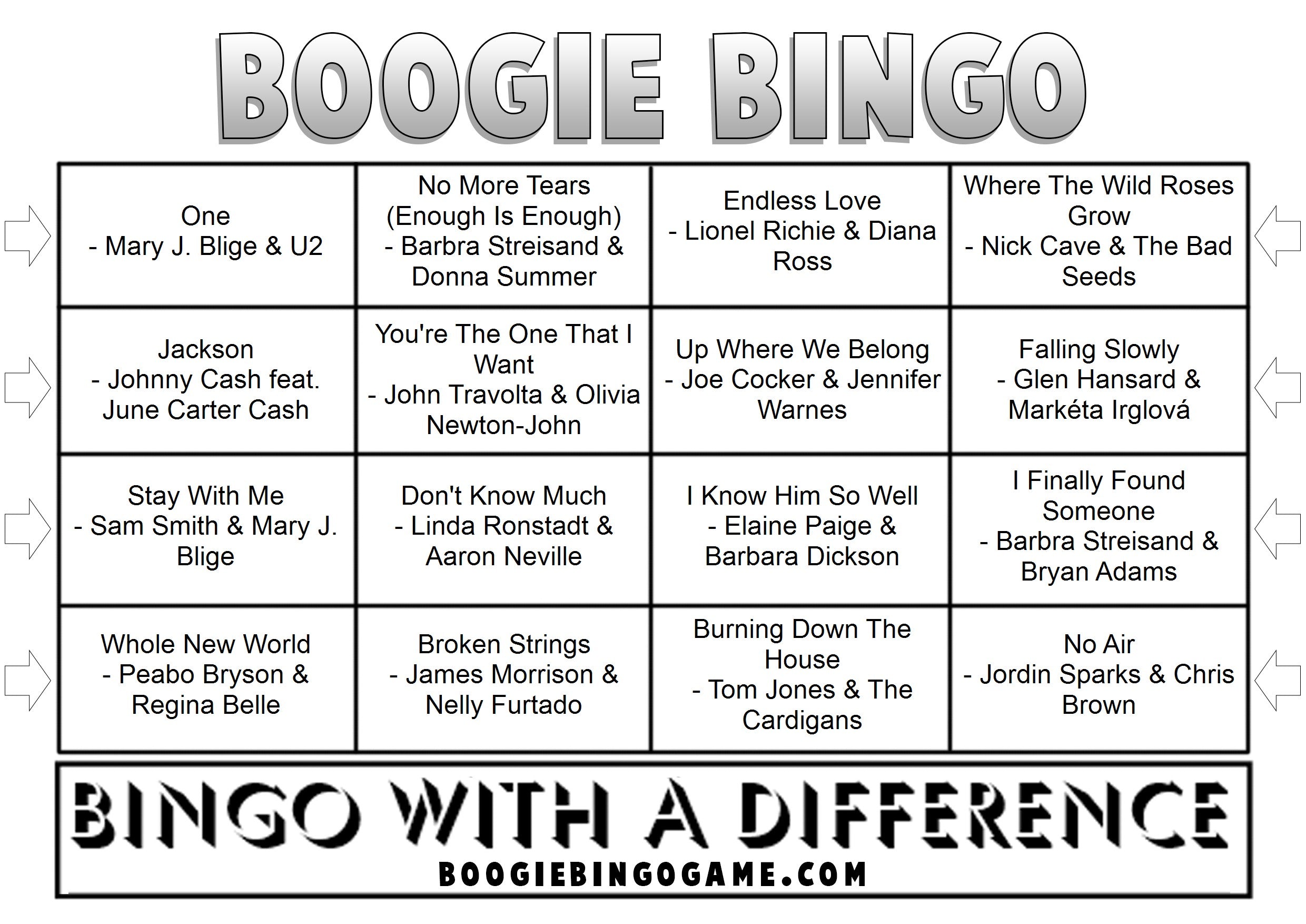 Game 66 | Duets | Boogie Bingo | Sample Printable Music Bingo Tickets