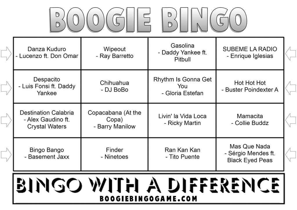 Latin Party Music Bingo Sample Ticket