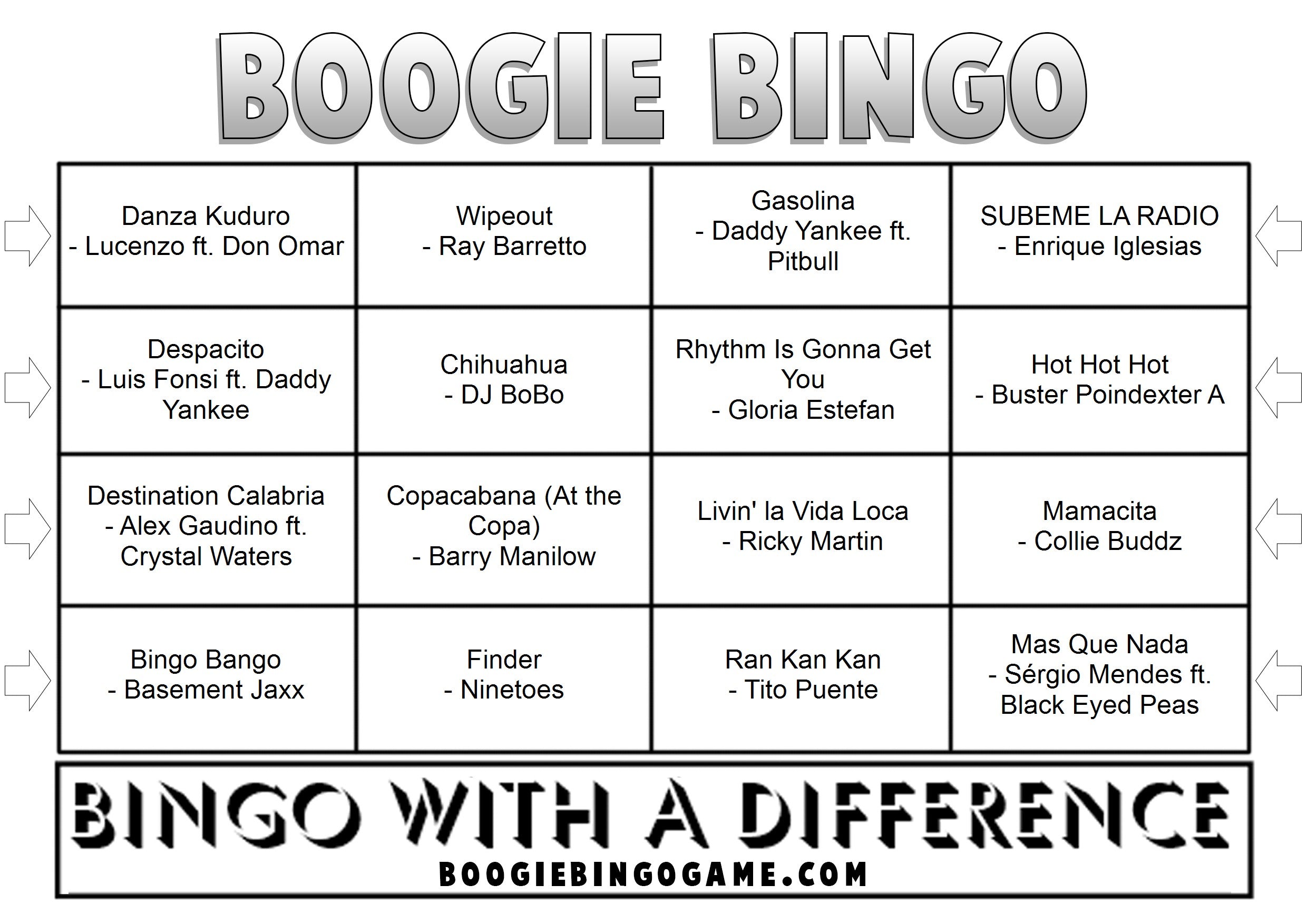 Latin Party Music Bingo Sample Ticket
