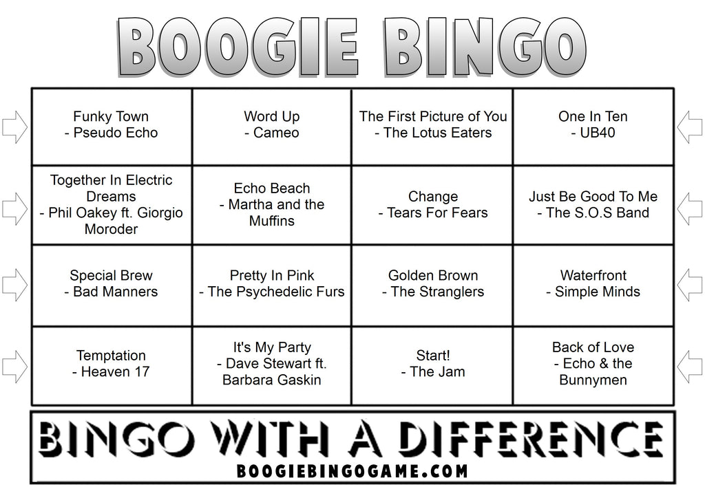 Game 141 | 80s New Wave | Boogie Bingo | Printable Music Bingo Tickets