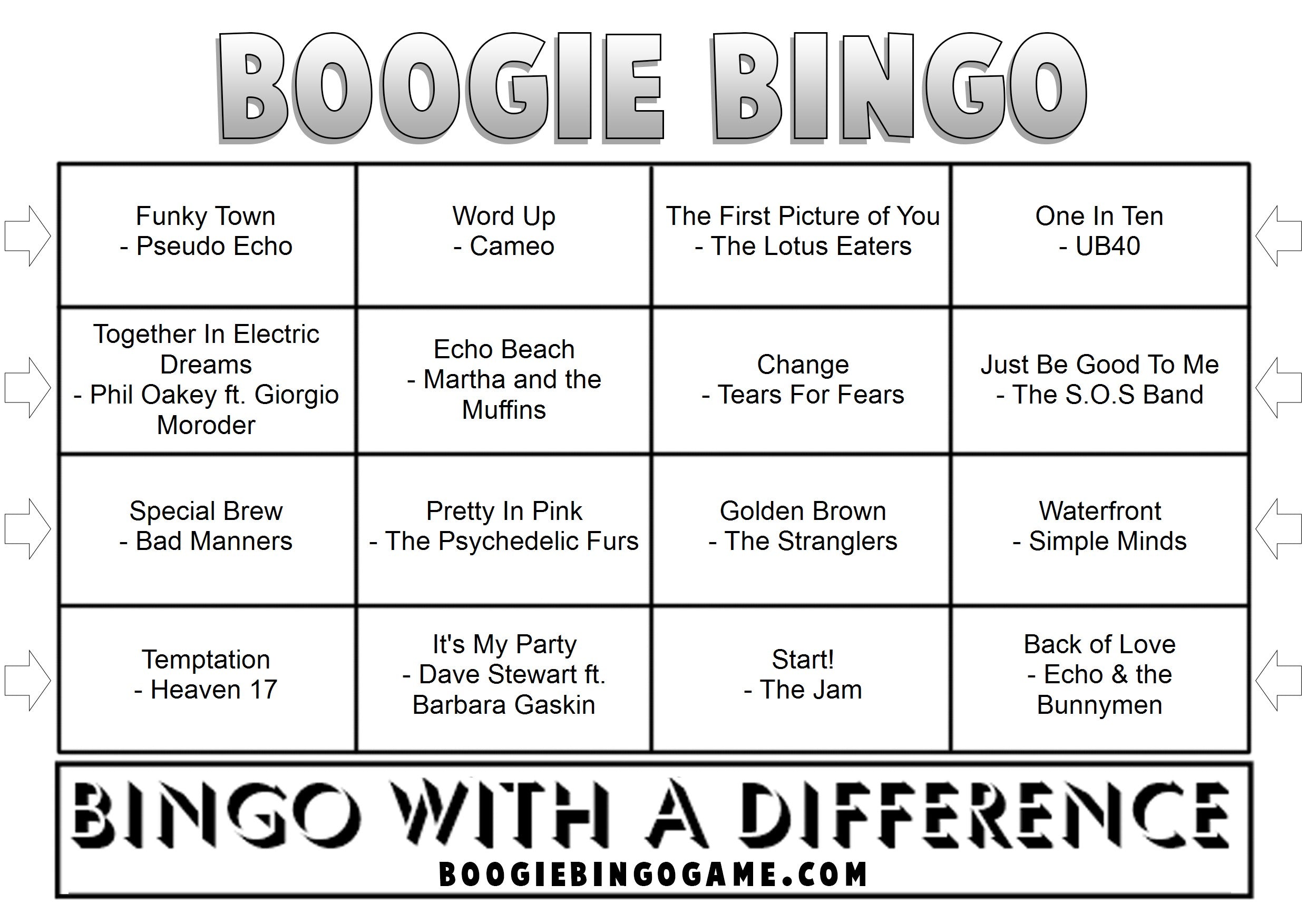 Game 141 | 80s New Wave | Boogie Bingo | Printable Music Bingo Tickets