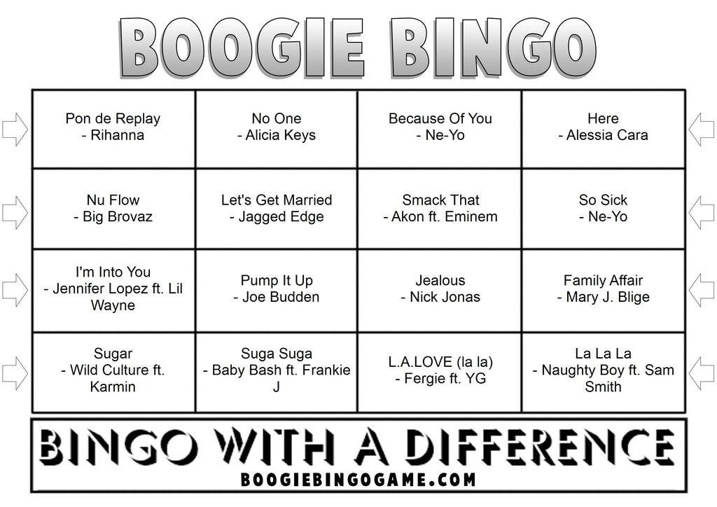 Game 134 | R&B Hits | Boogie Bingo | Printable Music Bingo Tickets