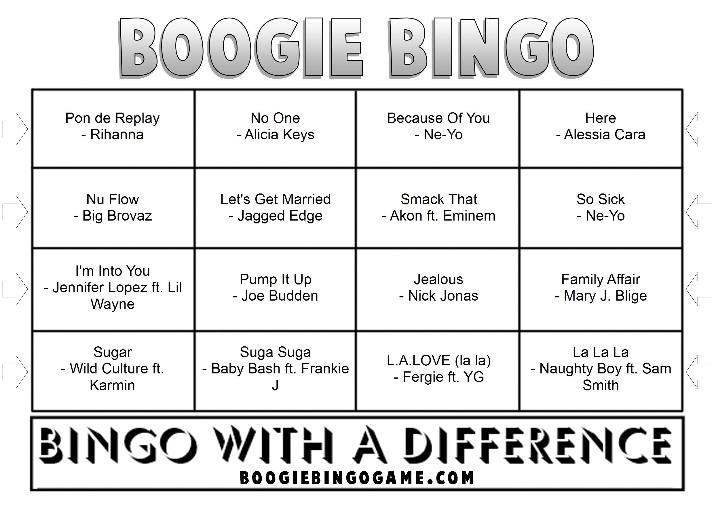 Game 134 | R&B Hits | Boogie Bingo | Printable Music Bingo Tickets
