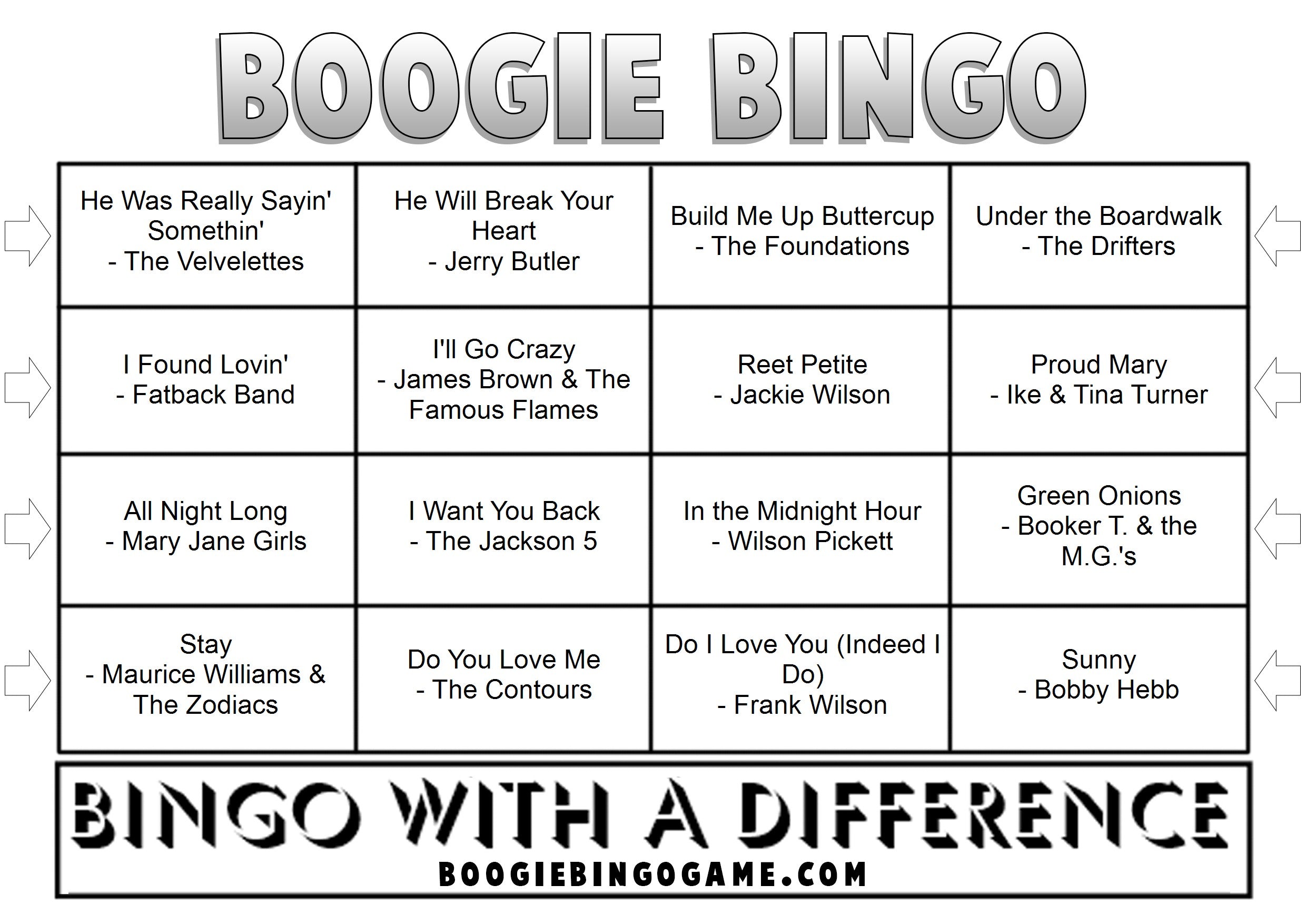 Game 136 | Soul Classics | Boogie Bingo | Printable Music Bingo Tickets