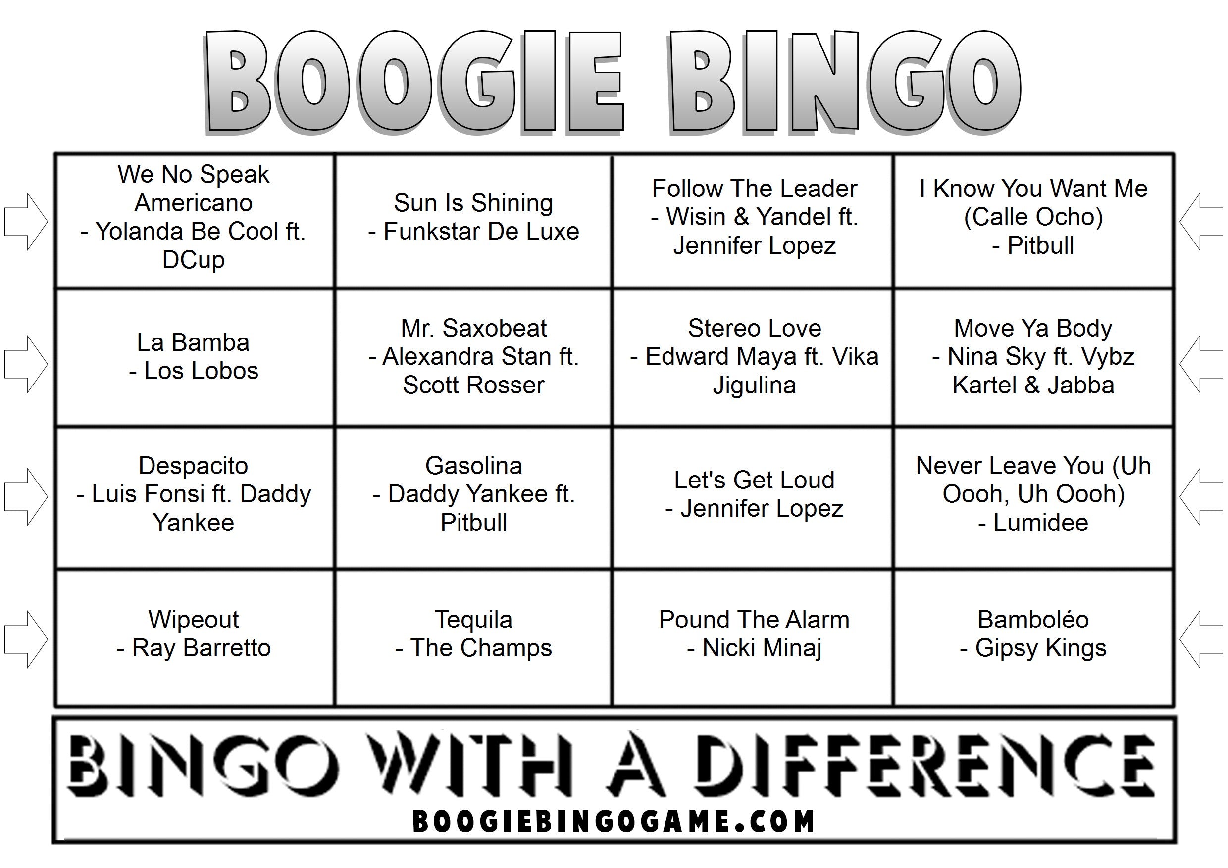 Game 135 | Latin Party | Boogie Bingo | Printable Music Bingo Tickets