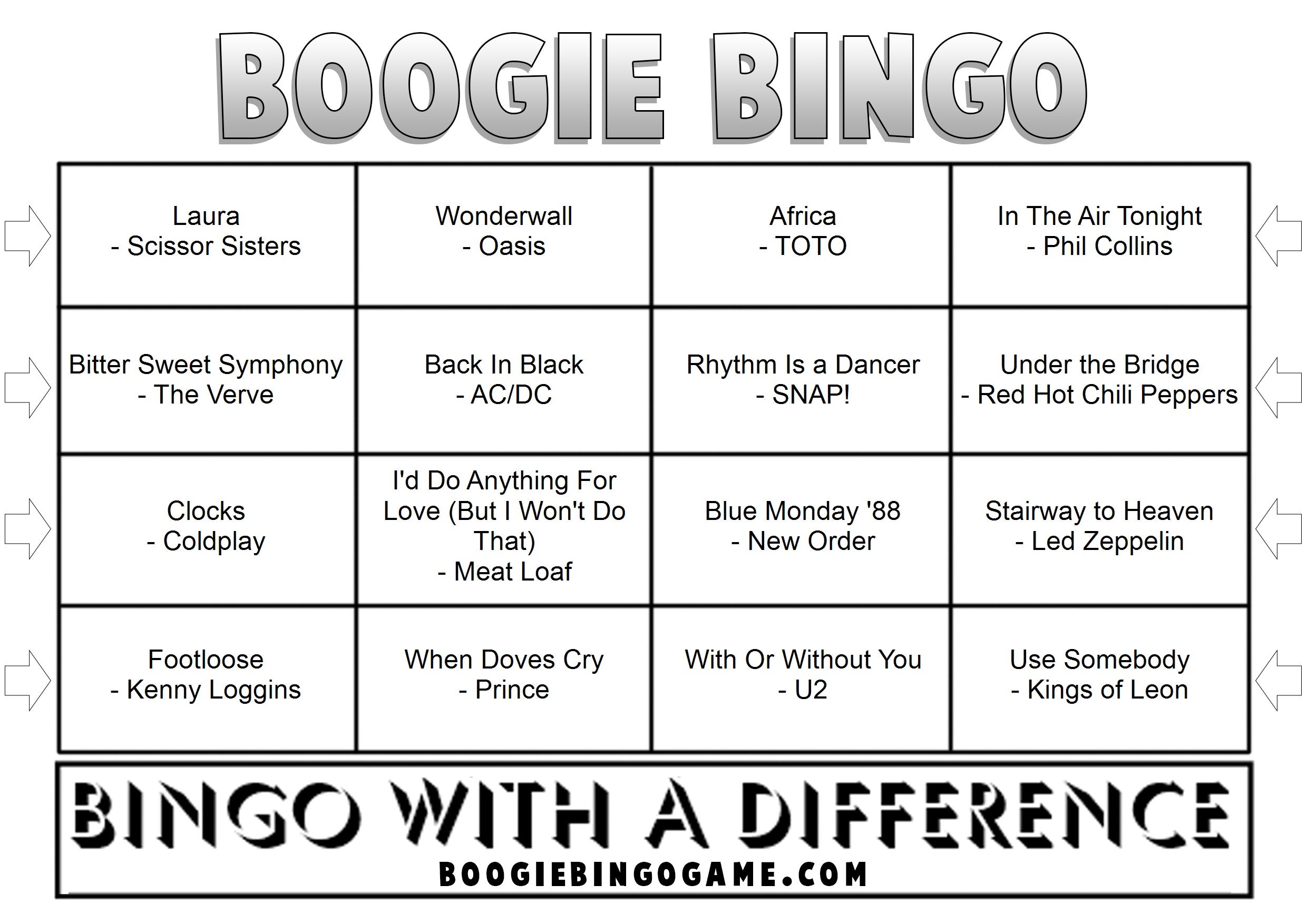 Pub Quiz Classics Music Bingo | Printable Game with Iconic Intros - Sample Card