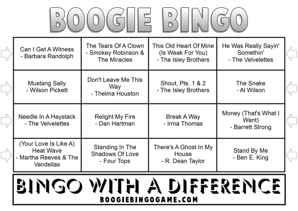Game 123 | Soul, Motown And Northern Soul Classics | Printable Music Bingo Tickets