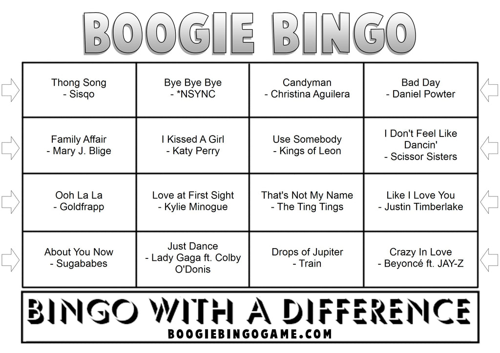Game 143 | 00s Pop Hits | Boogie Bingo | Printable Music Bingo Tickets