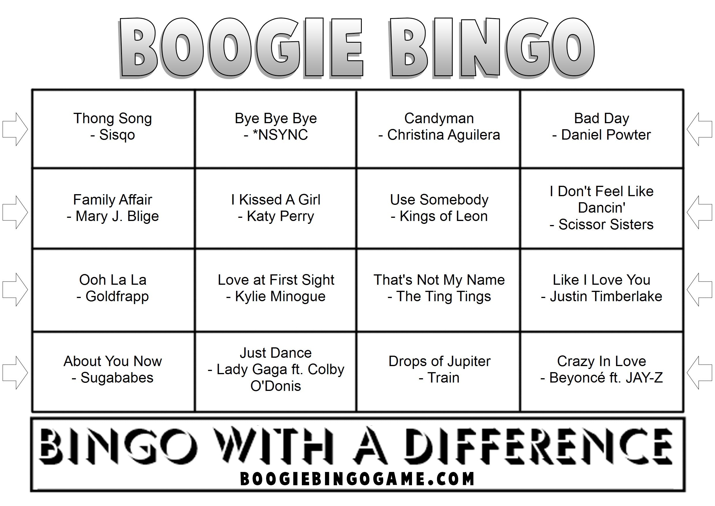 Game 143 | 00s Pop Hits | Boogie Bingo | Printable Music Bingo Tickets