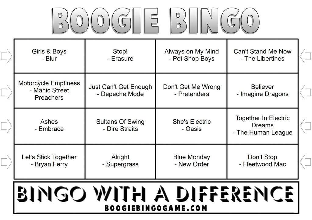 Game 107 | Battle of the British Bands | Boogie Bingo | Printable Music Bingo Tickets