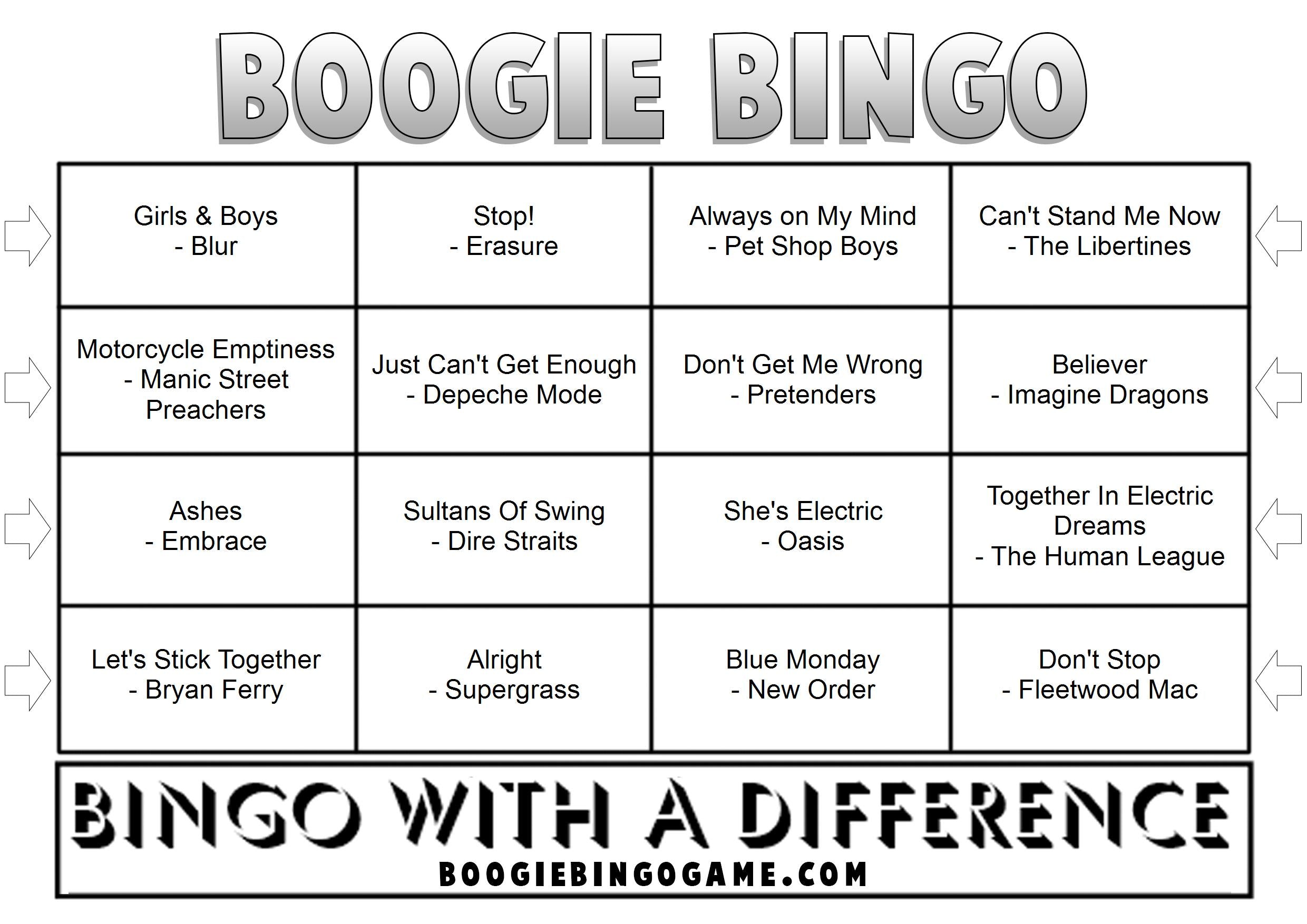 Game 107 | Battle of the British Bands | Boogie Bingo | Printable Music Bingo Tickets