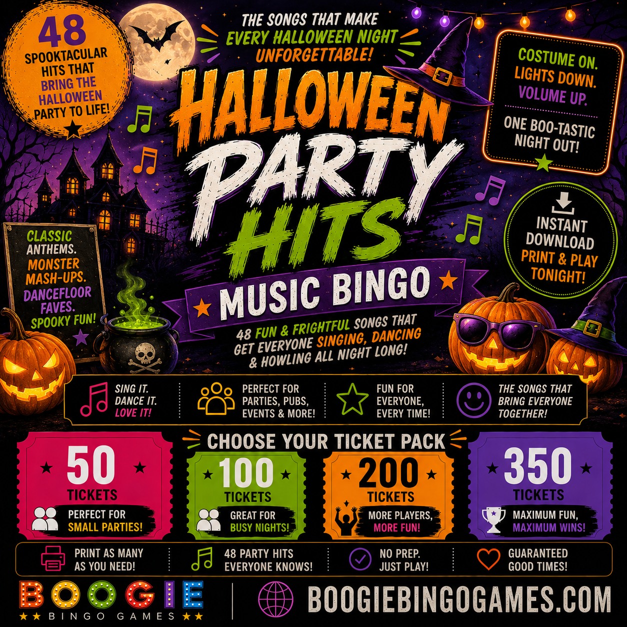 Halloween Party Hits Music Bingo In 50, 100, 200 and 350 Ticket Options