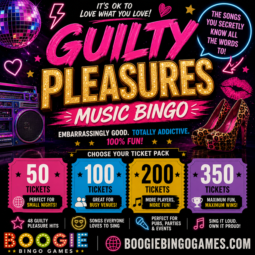 Guilty Pleasures Music Bingo Available In 50-350 Ticket Options