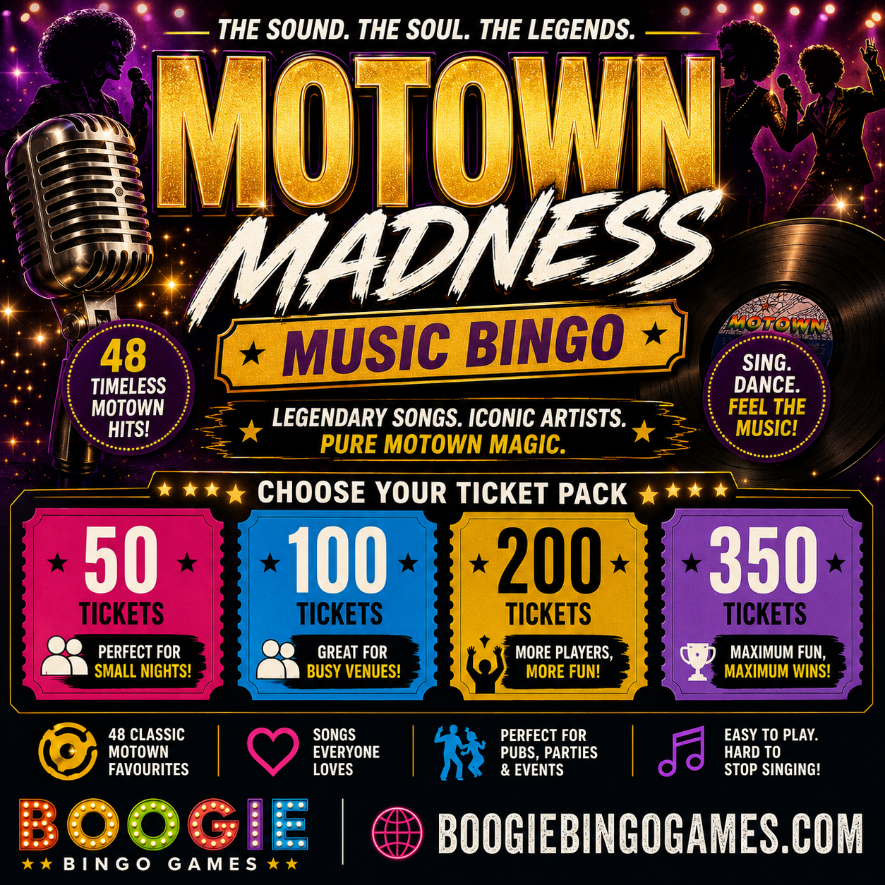 Motown Madness Music Bingo - 50-350 Ticket Options