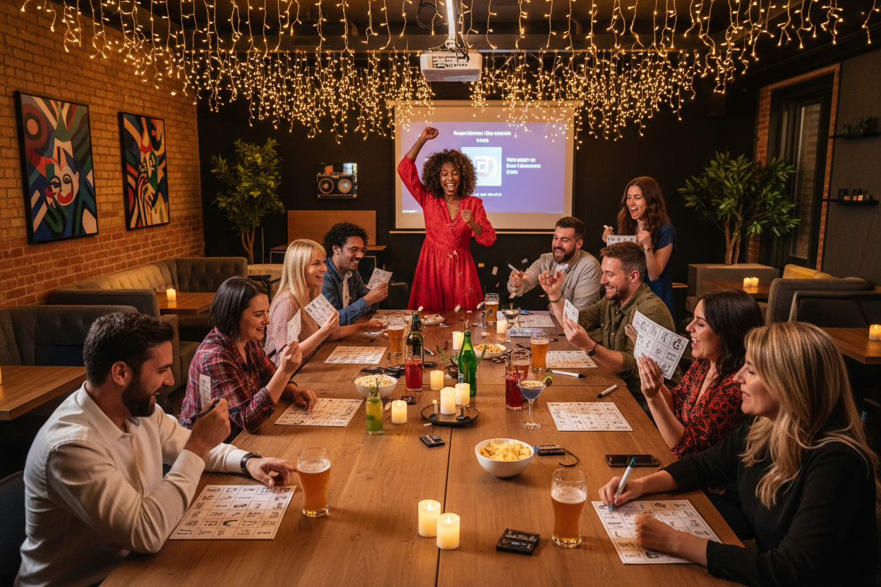 people having a good time playing music bingo