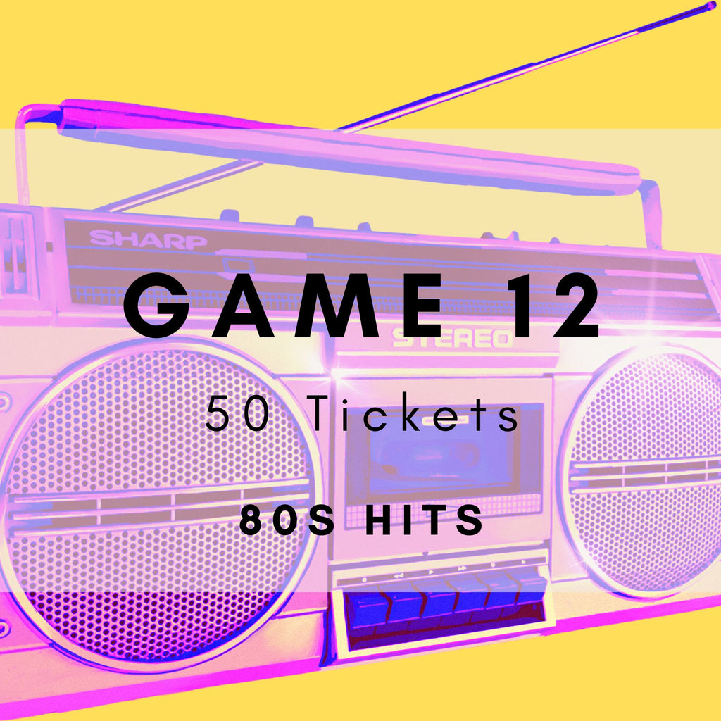80s Hits Music Bingo printable tickets - new wave and synth pop party game. 50 tickets