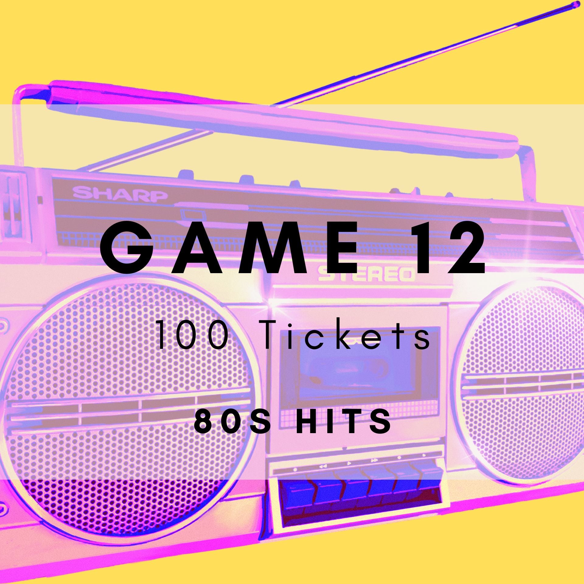 80s Hits Music Bingo printable tickets - new wave and synth pop party game. 100 tickets