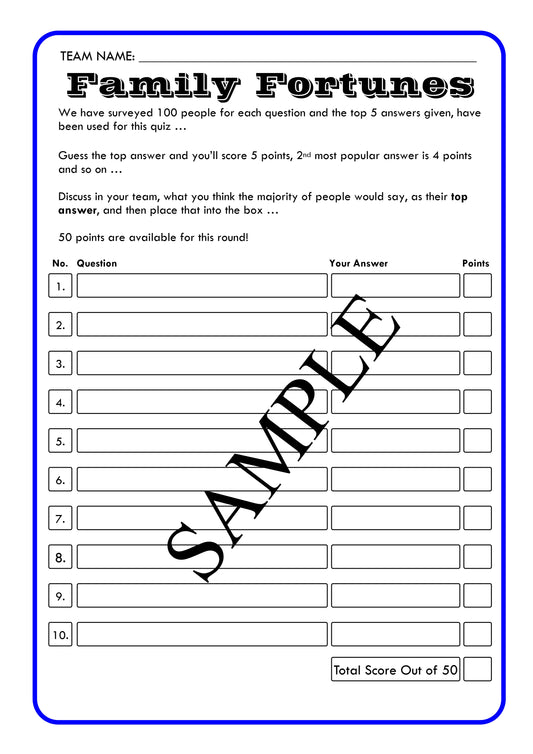 Family Fortunes Blank Template | Family Fortunes Questions And Answers | Instant Download