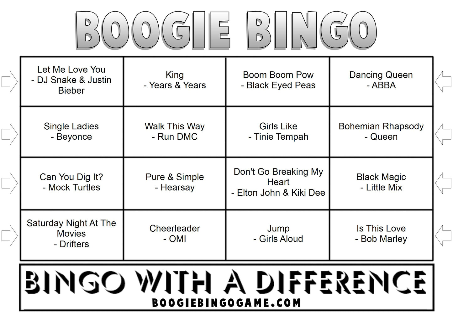Game 1 | Boogie Bingo | Printable Music Bingo Tickets