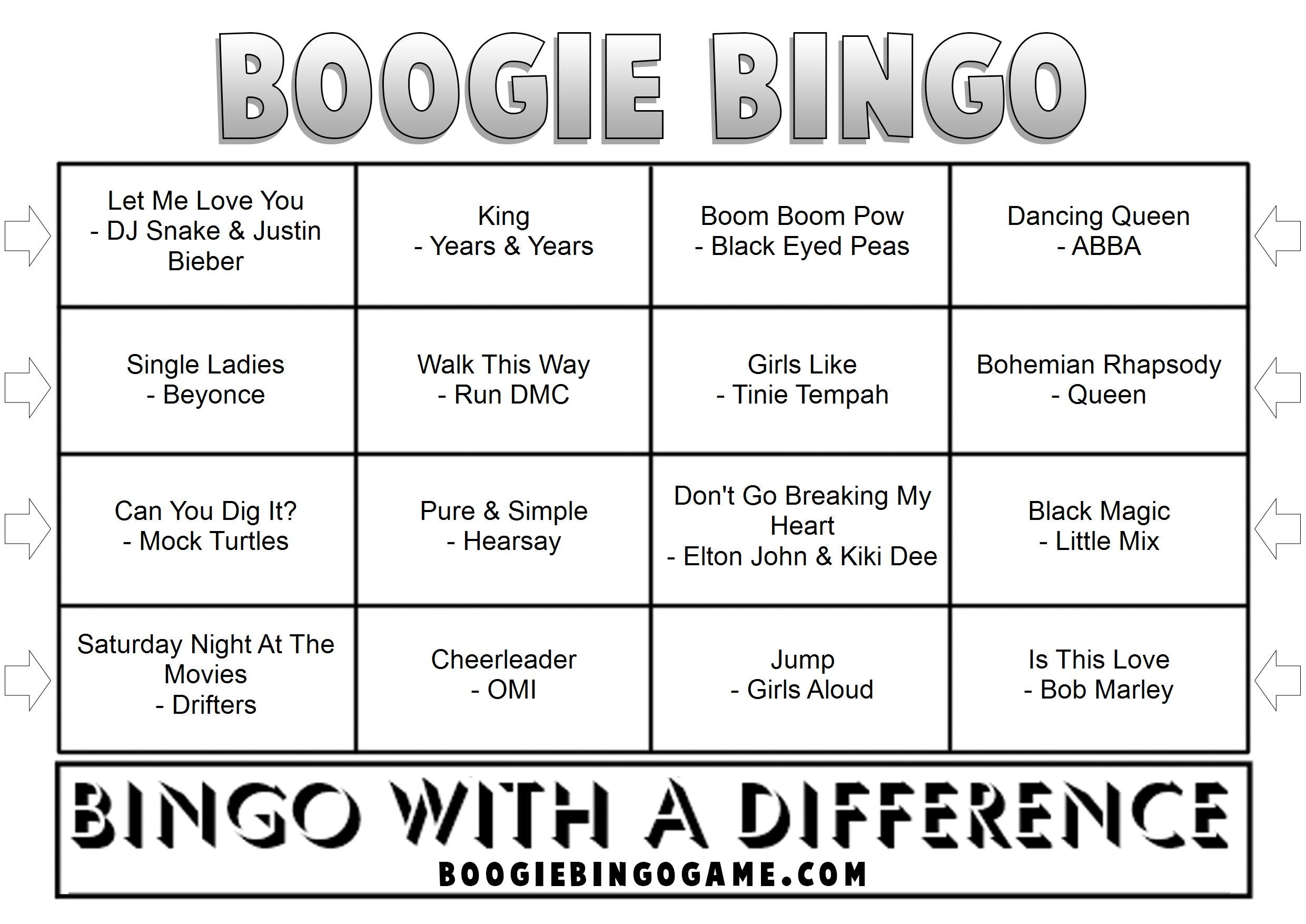 Game 1 | Boogie Bingo | Printable Music Bingo Tickets